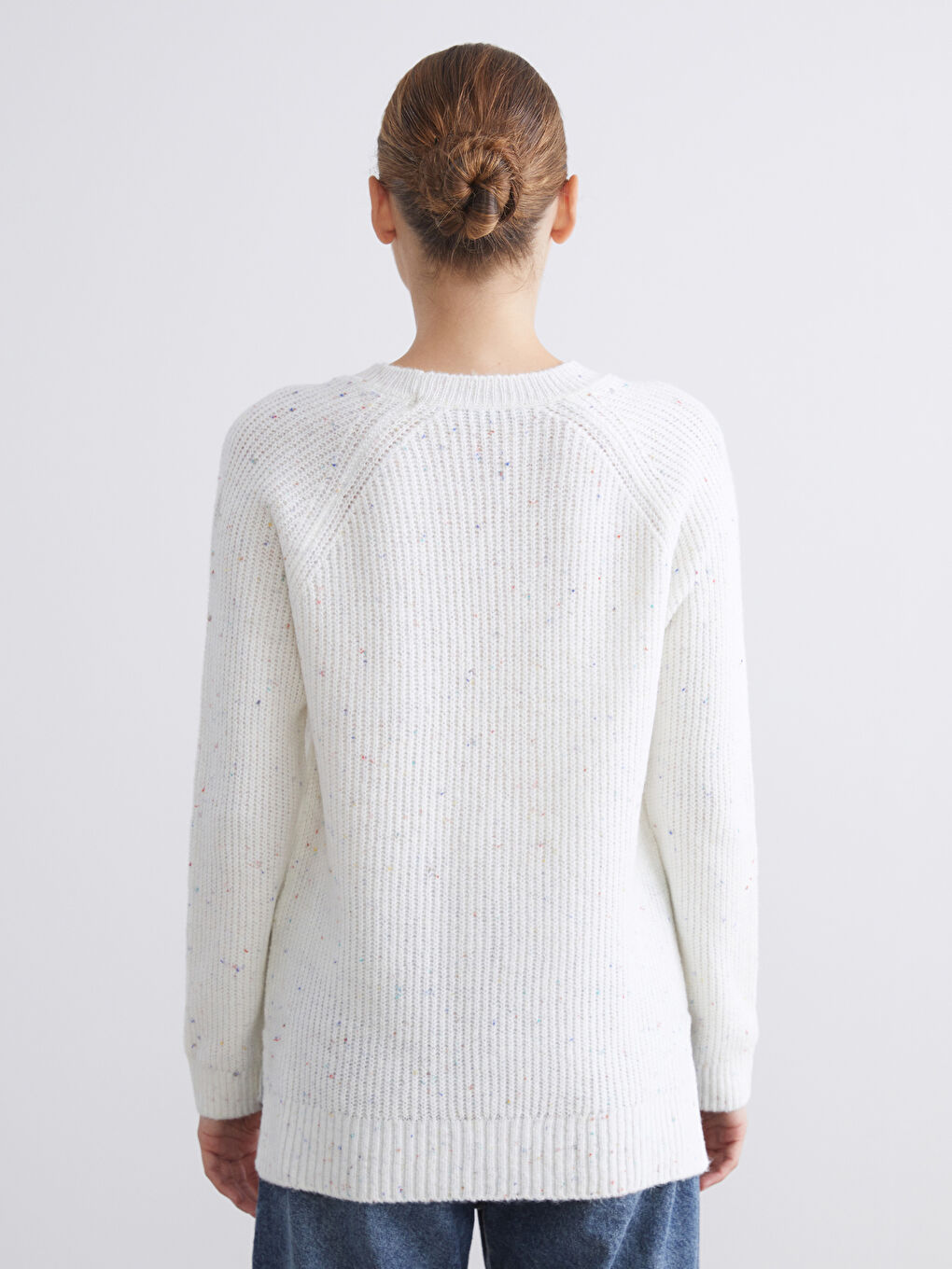 Crew Neck Self-Patterned Women's Knitwear Sweater-4