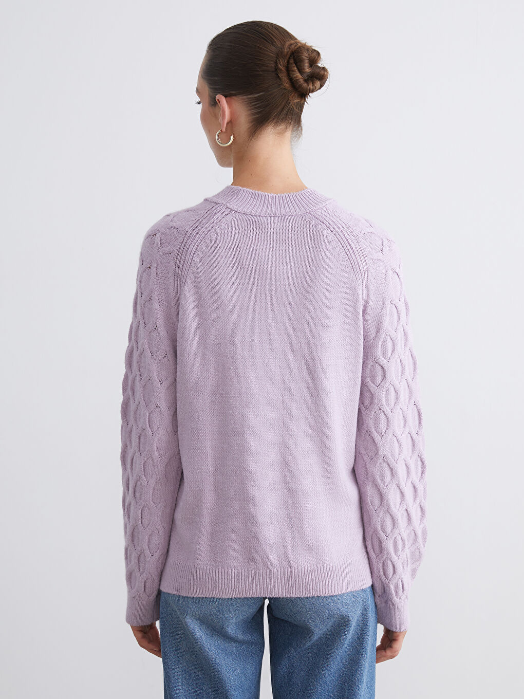 Crew Neck Self-Patterned Women's Knitwear Sweater-3
