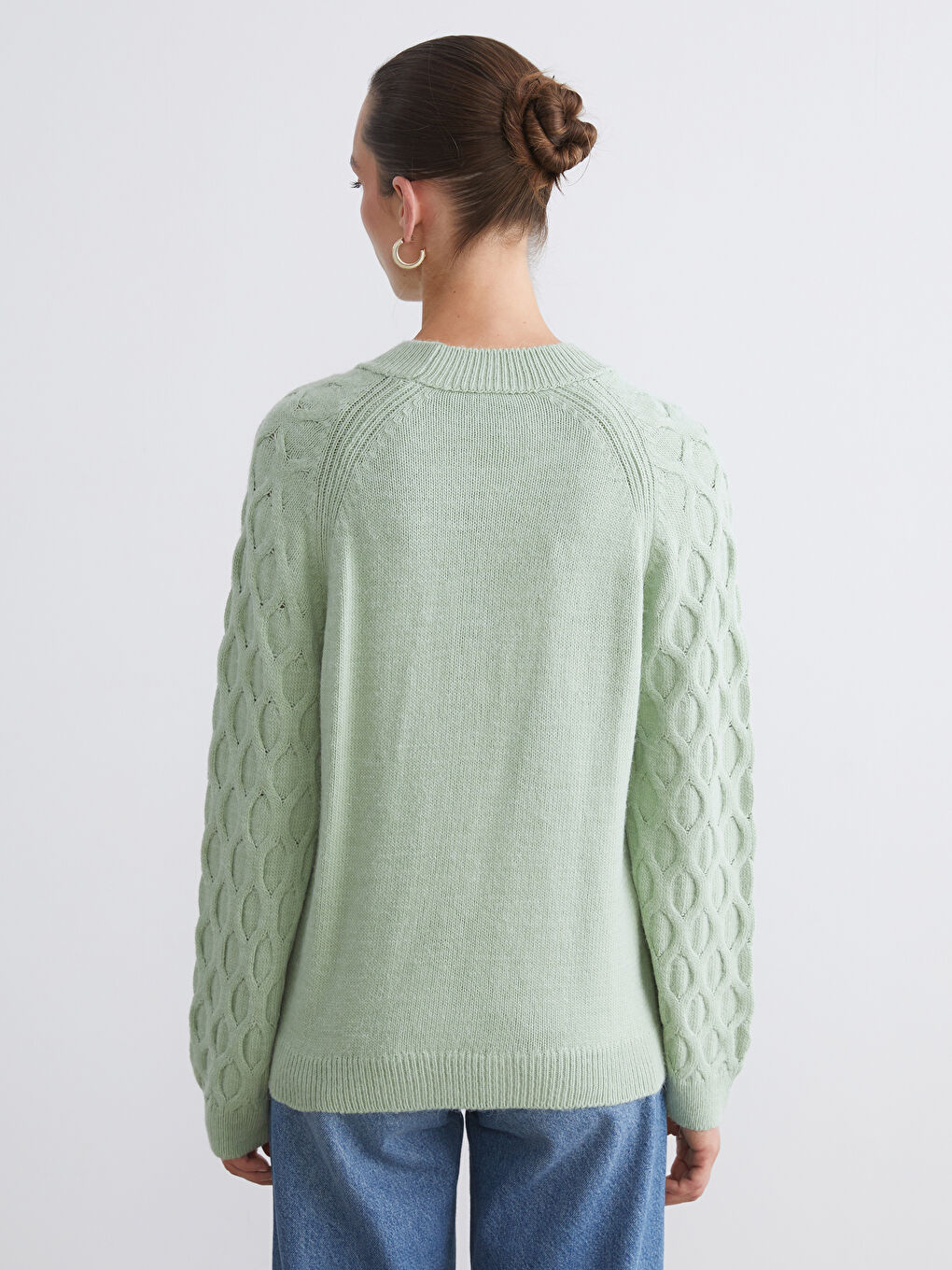 Crew Neck Self-Patterned Women's Knitwear Sweater-3