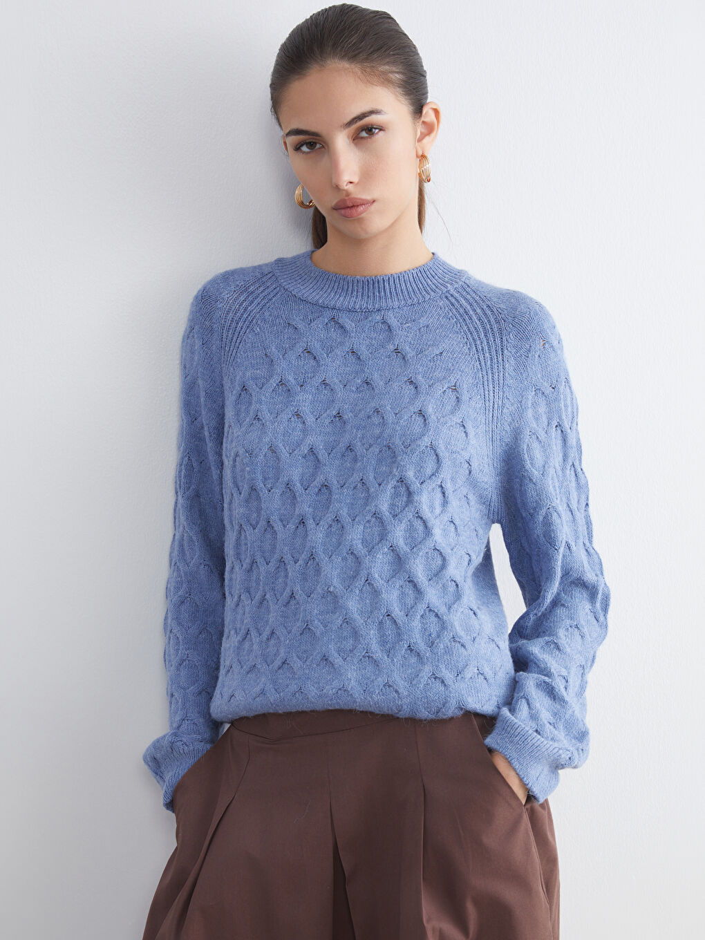 Crew Neck Self-Patterned Women's Knitwear Sweater