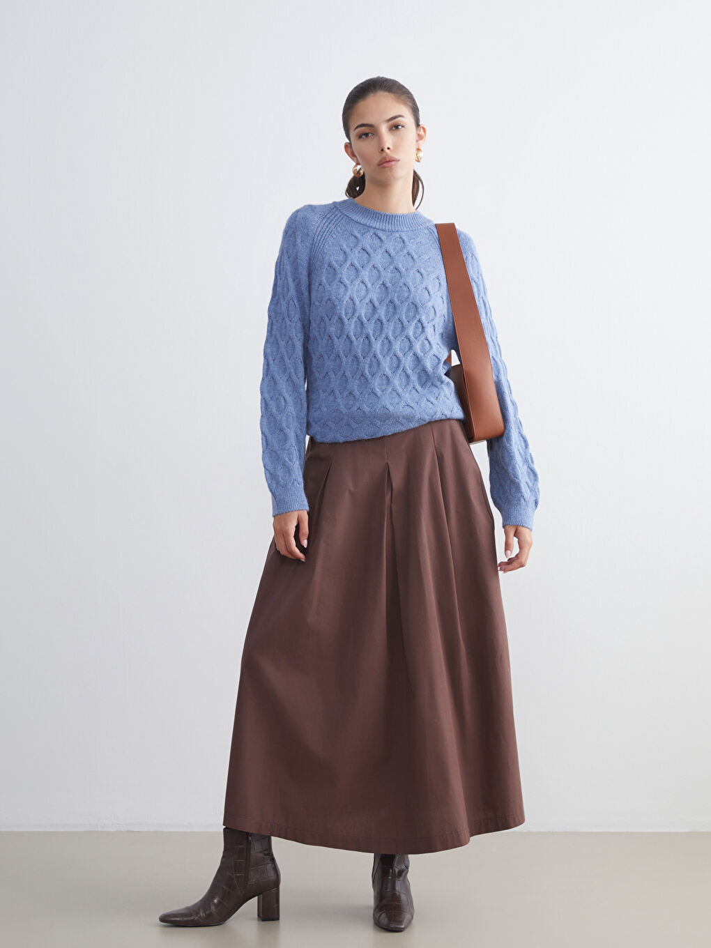 Crew Neck Self-Patterned Women's Knitwear Sweater-1
