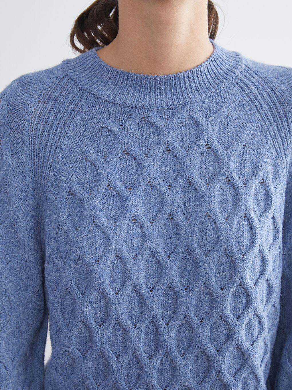 Crew Neck Self-Patterned Women's Knitwear Sweater-2
