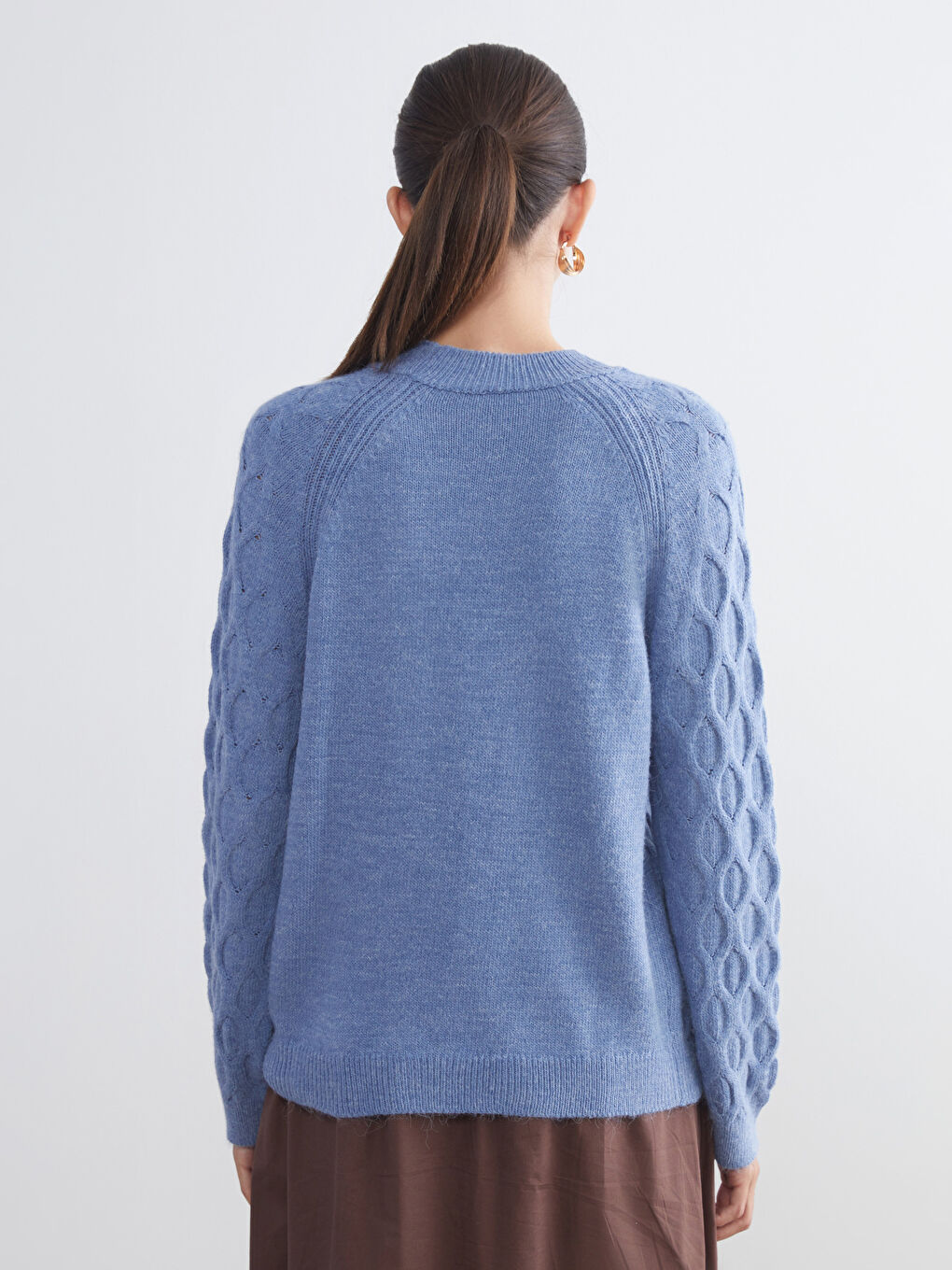 Crew Neck Self-Patterned Women's Knitwear Sweater-3