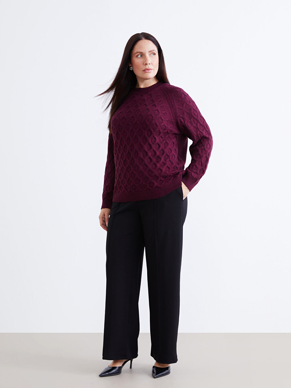 Crew Neck Self-Patterned Women's Knitwear Sweater-5