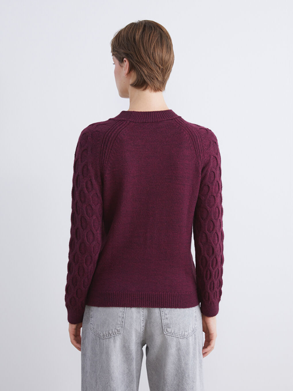 Crew Neck Self-Patterned Women's Knitwear Sweater-4