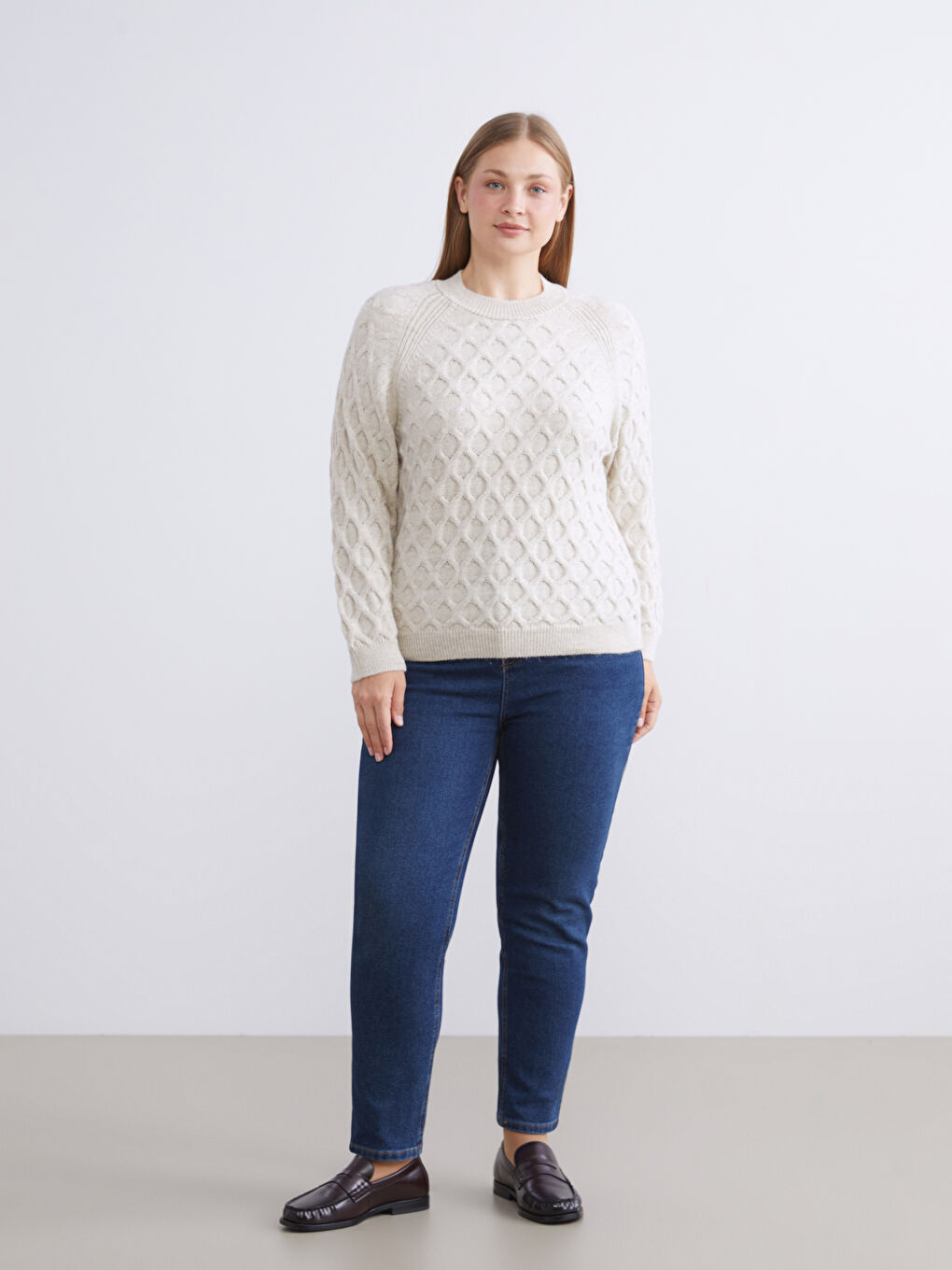 Crew Neck Self-Patterned Women's Knitwear Sweater-5