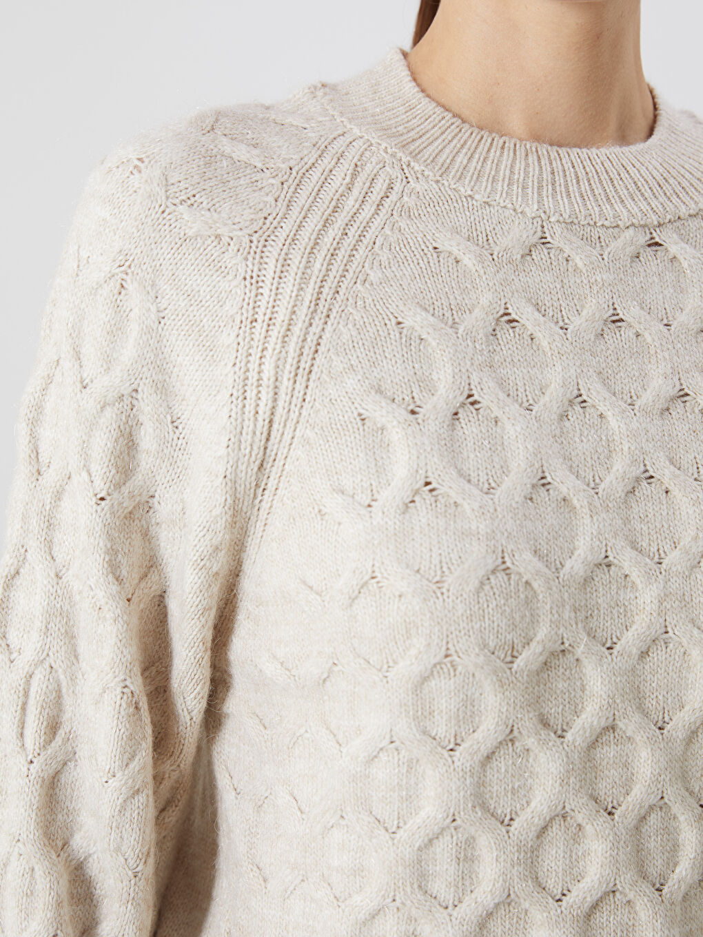 Crew Neck Self-Patterned Women's Knitwear Sweater-3