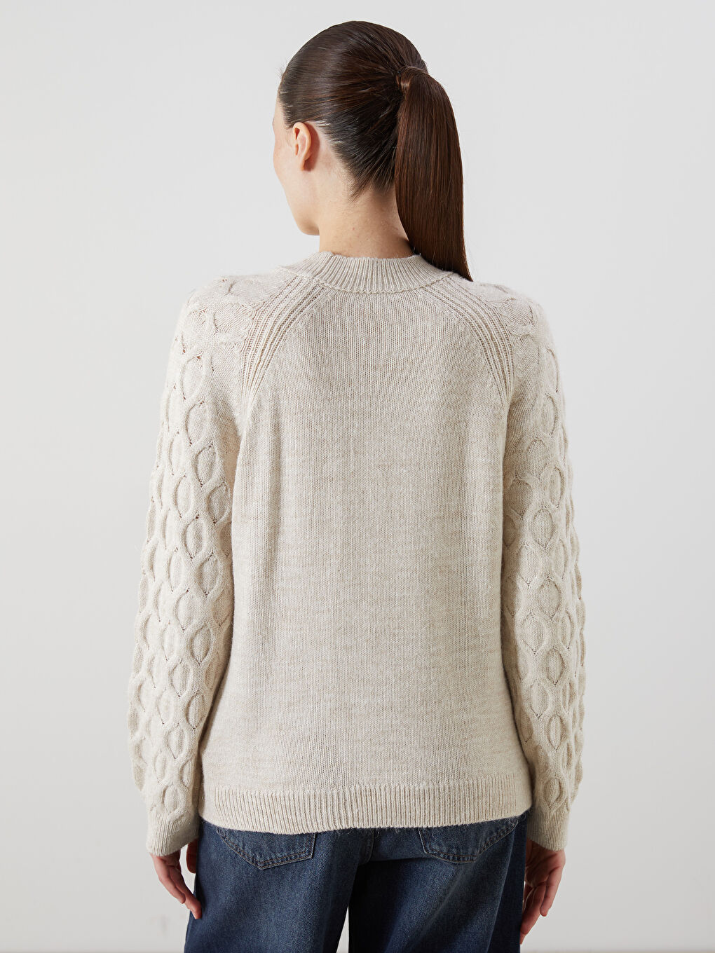 Crew Neck Self-Patterned Women's Knitwear Sweater-4