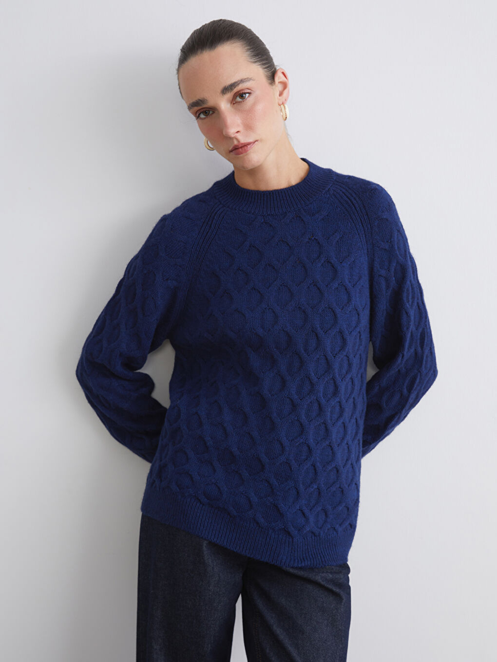 LCWAIKIKI Classic Crew Neck Self-Patterned Women's Knitwear Sweater -W5ET52Z8-R44