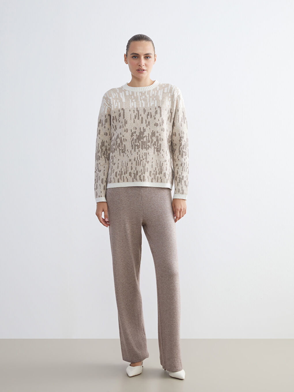 Elasticated Waist Wide Leg Women's Knitwear Trousers
