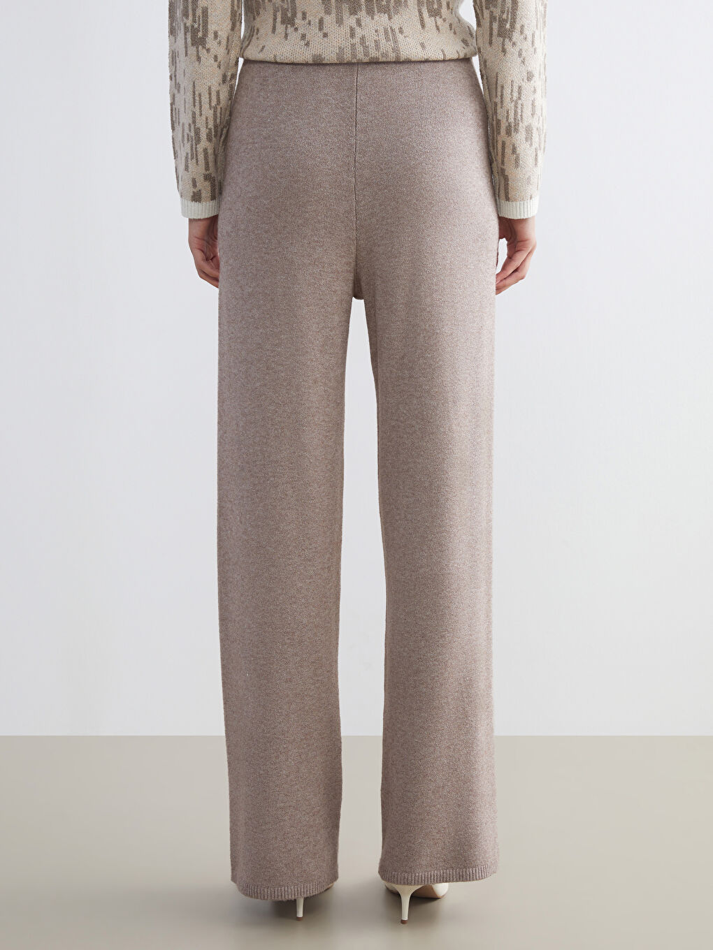 Elasticated Waist Wide Leg Women's Knitwear Trousers-3