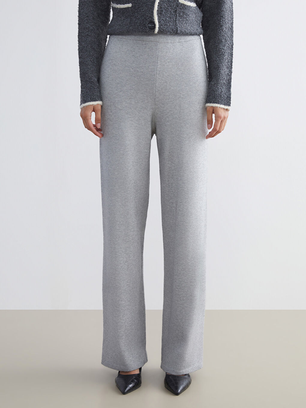Elasticated Waist Wide Leg Women's Knitwear Trousers-1