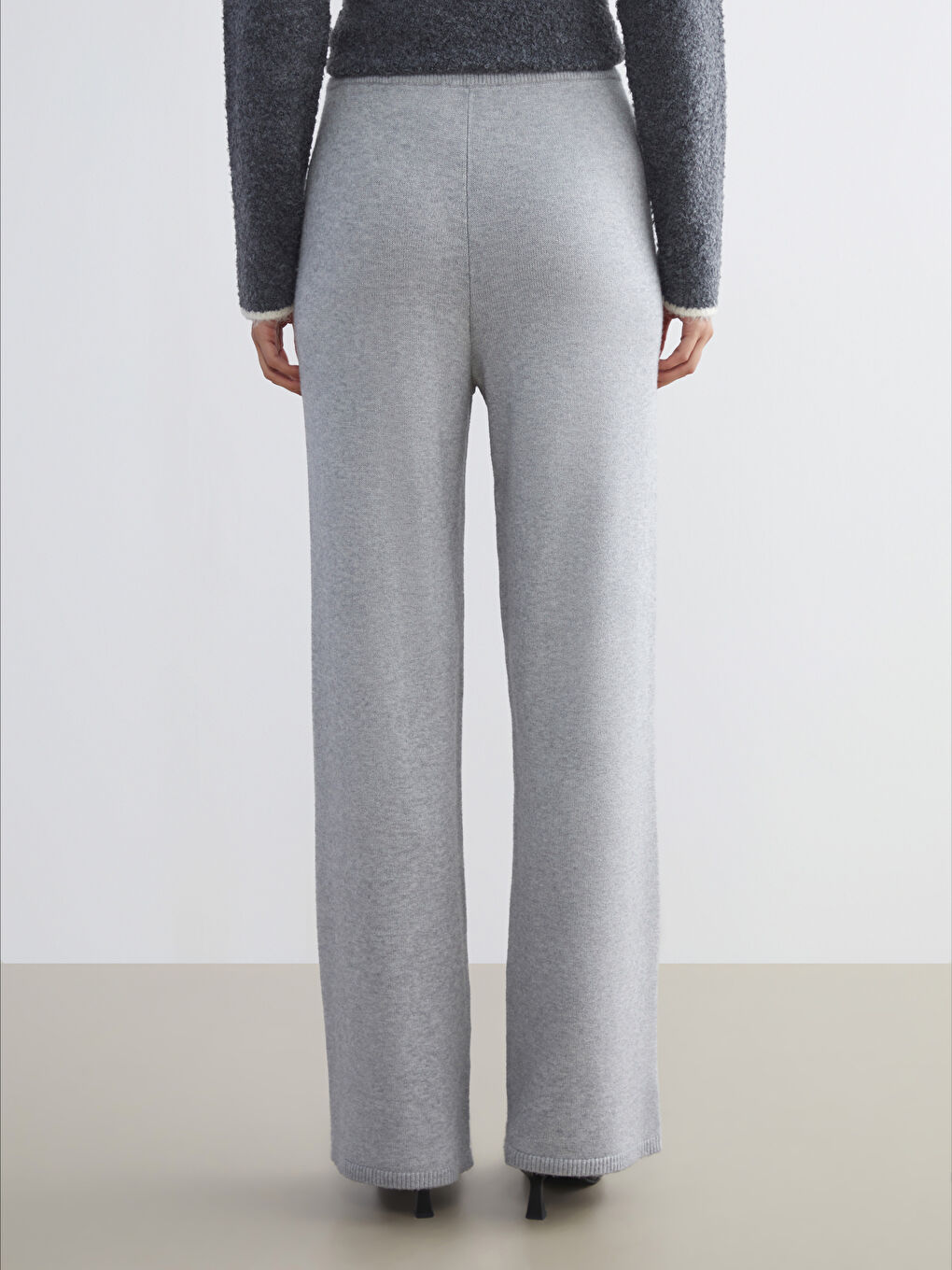 Elasticated Waist Wide Leg Women's Knitwear Trousers-3