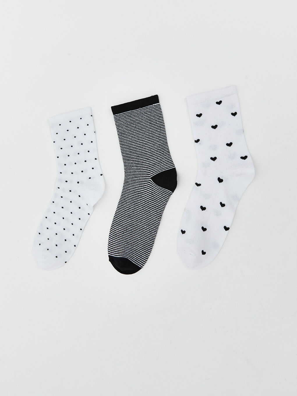 Beyaz Desenli Kadın Soket Çorap 3'lü