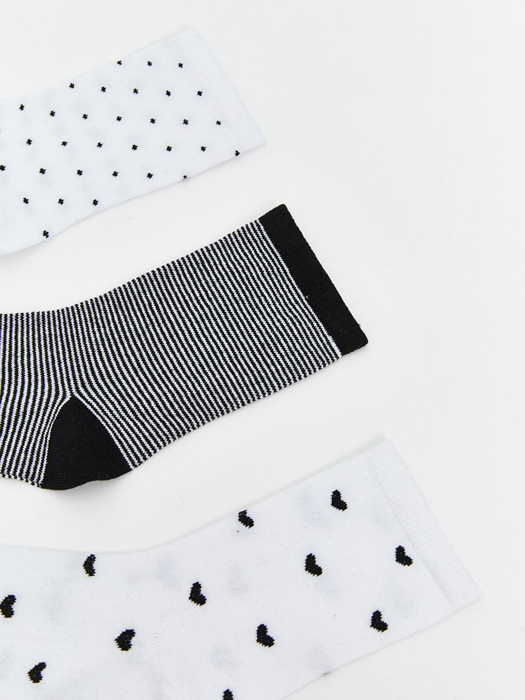 Beyaz Desenli Kadın Soket Çorap 3'lü-1
