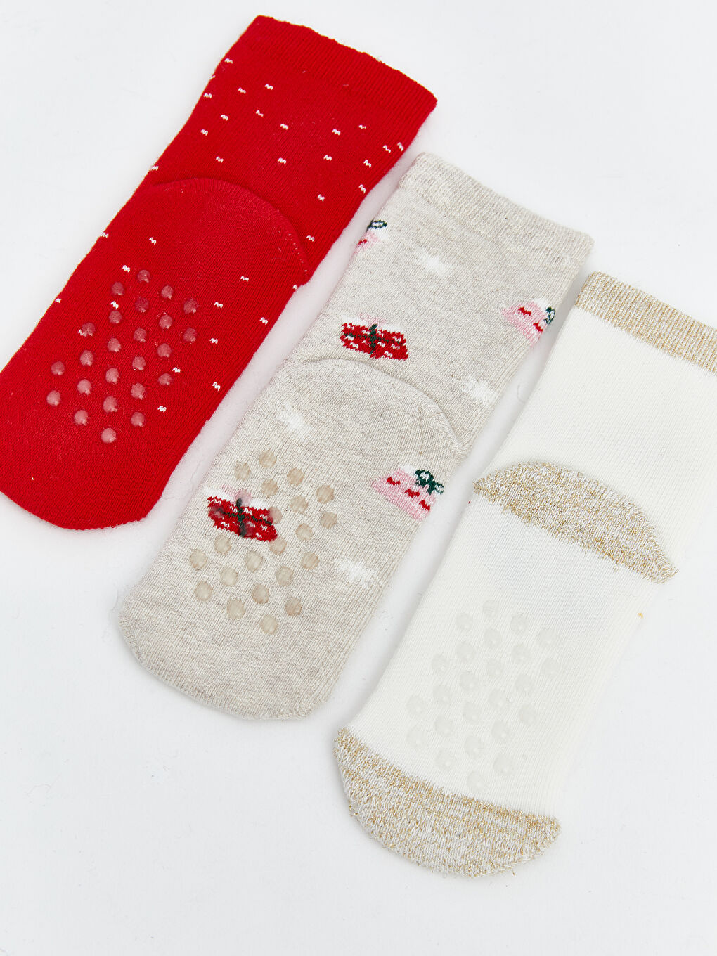 Kırmızı Yılbaşı Temalı Kız Bebek Soket Çorap 3'lü-3
