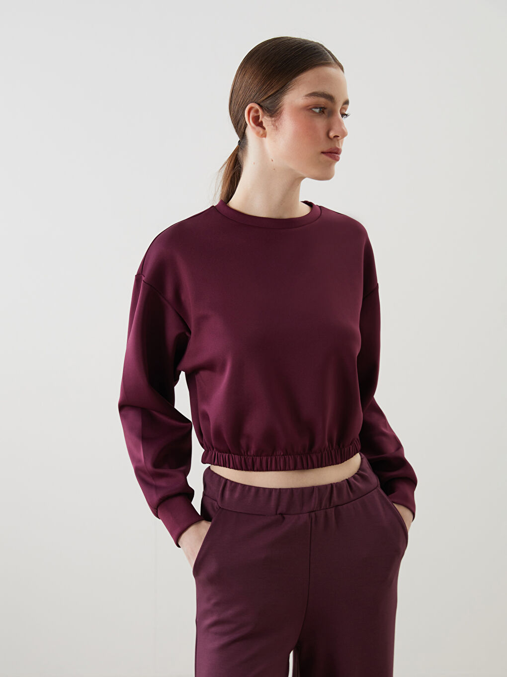 LCW ECO Crew Neck Crop Women's Sweatshirt -W5EU66Z8-UVU