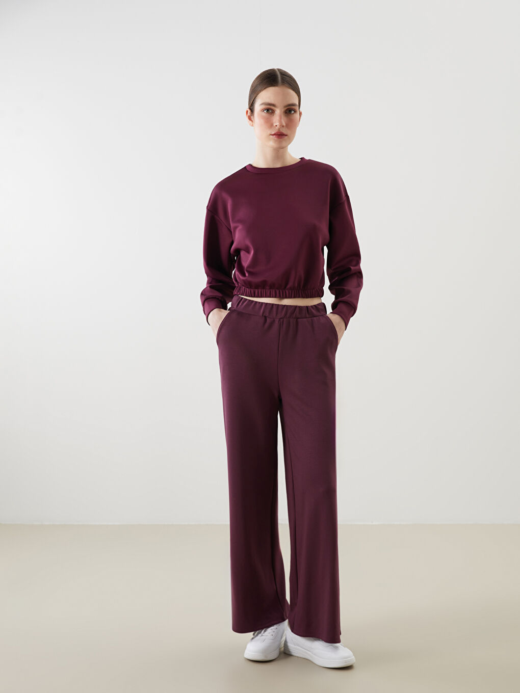 LCW ECO Crew Neck Crop Women's Sweatshirt -W5EU66Z8-UVU