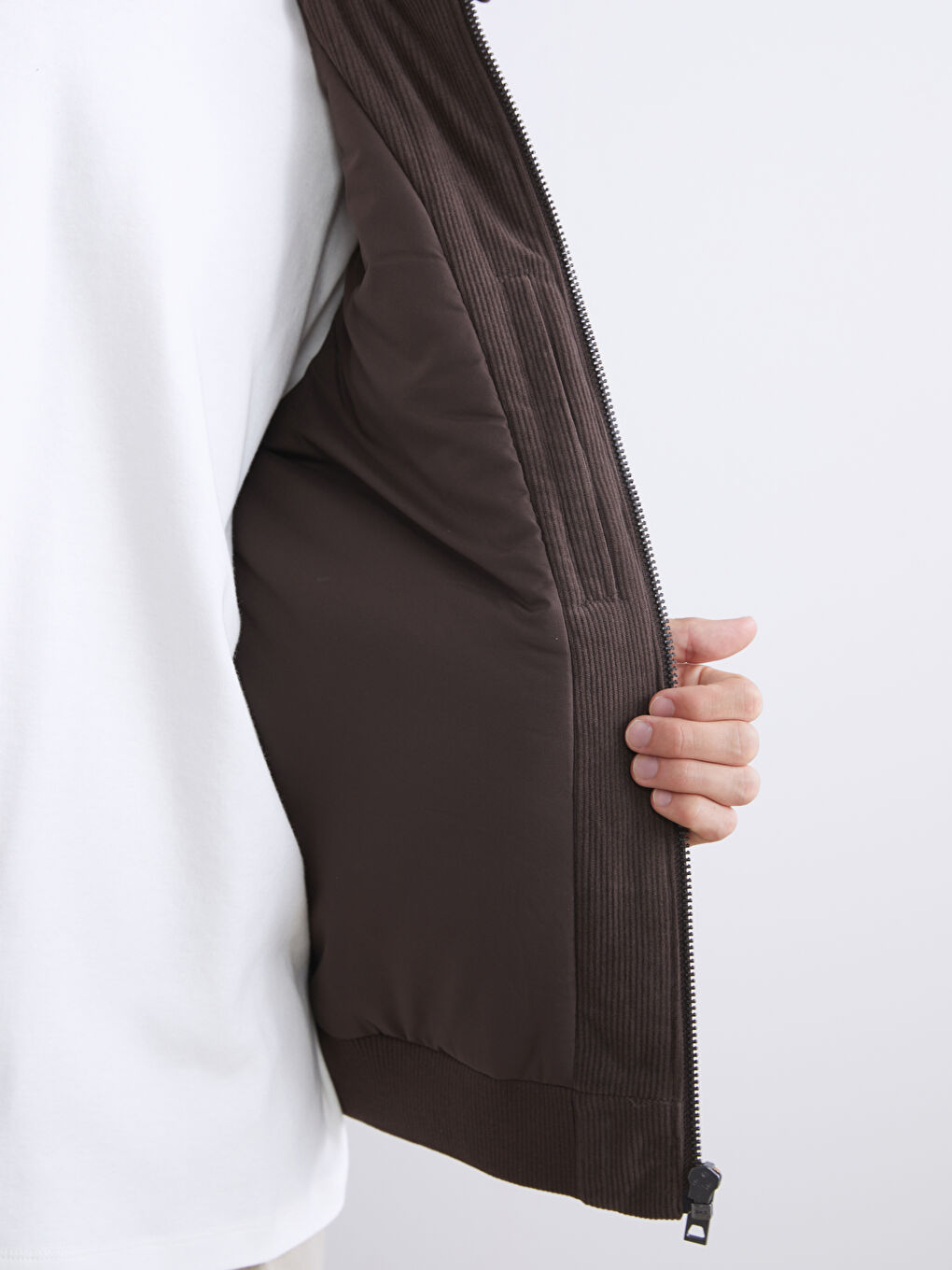 Kahverengi Standart Kalıp Gömlek Yaka Kadife Erkek Mont-3