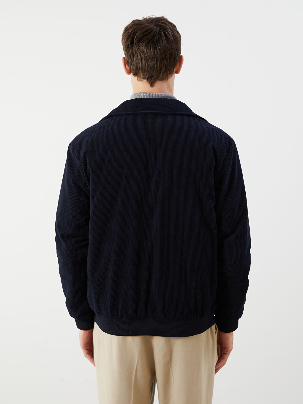 Lacivert Standart Kalıp Gömlek Yaka Kadife Erkek Mont-4