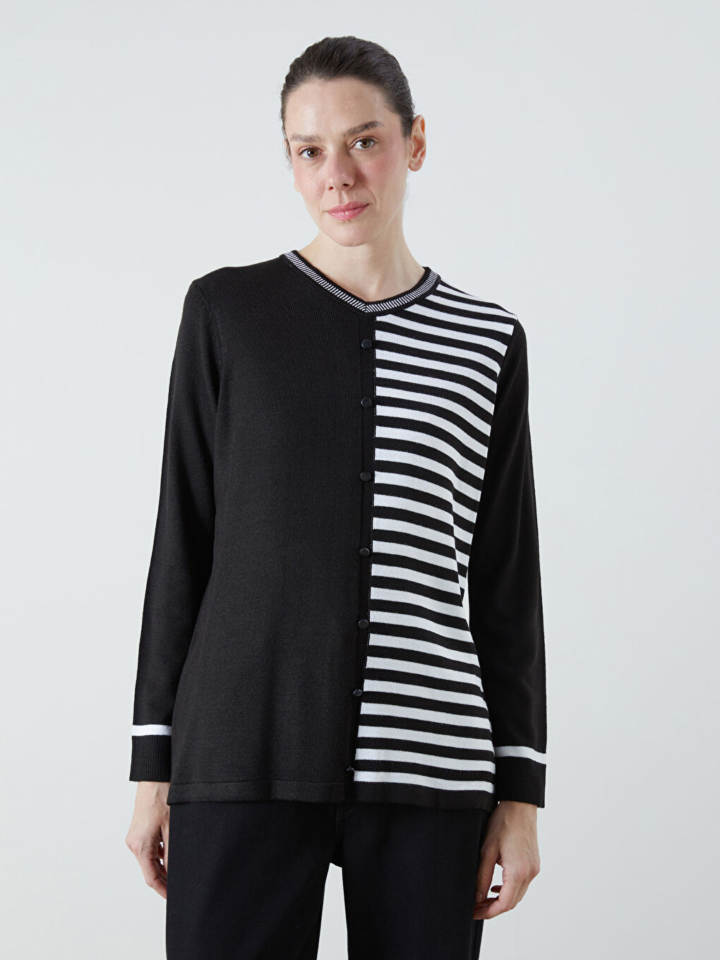 LCW Grace V Neck Striped Women's Knitwear Sweater -W5EU76Z8-LEG
