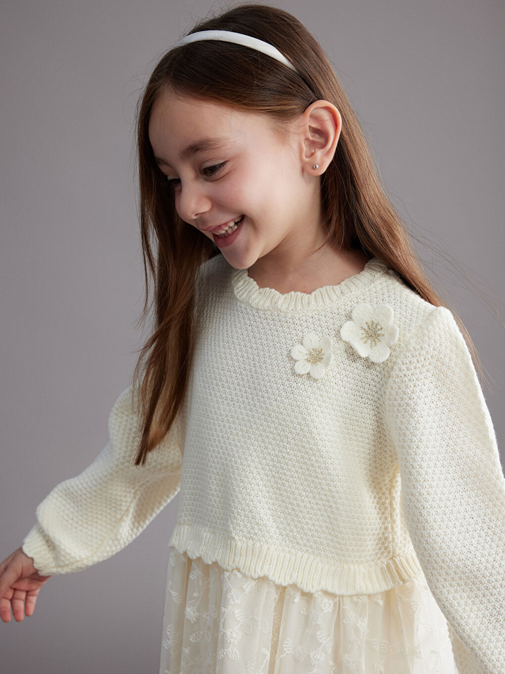 Girls' Tulle Dress with Floral Applique