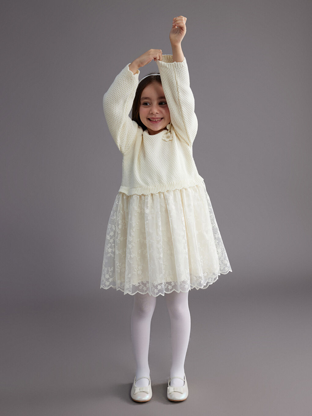 Girls' Tulle Dress with Floral Applique-1