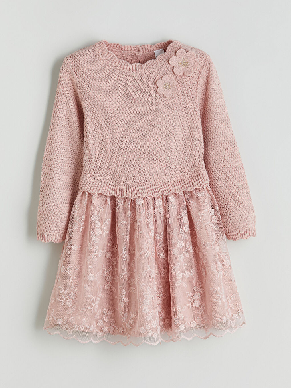 Crew Neck Long Sleeve Girls' Dress
