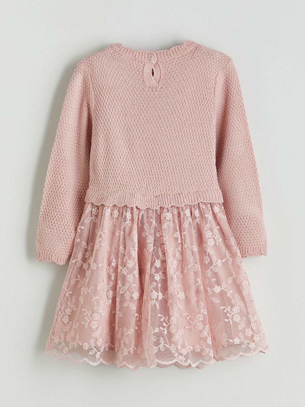 Crew Neck Long Sleeve Girls' Dress-2