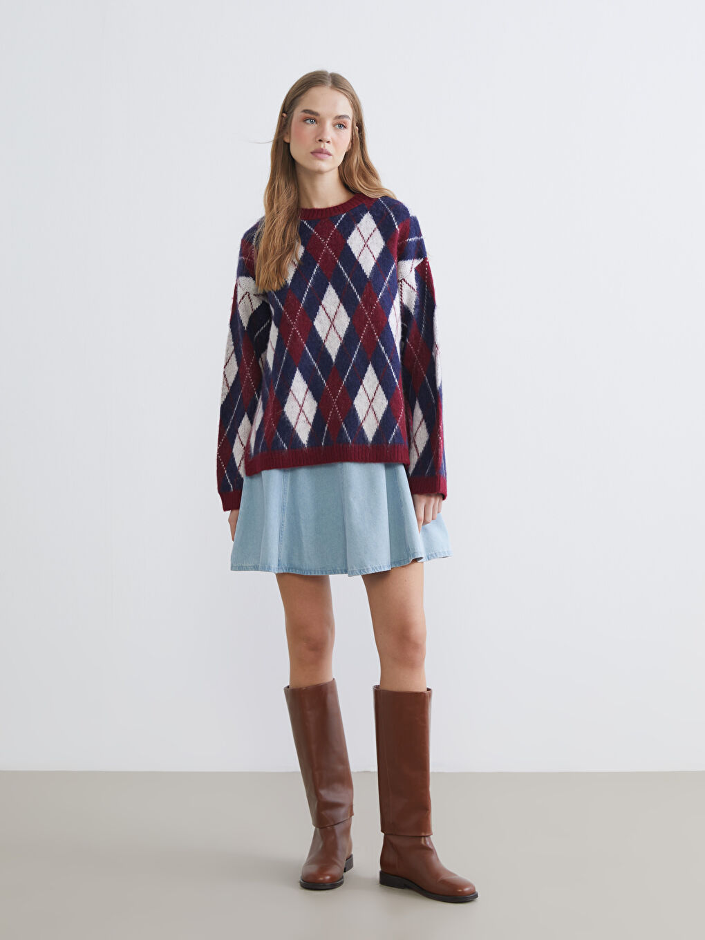Argyle Pattern Oversize Women's Knitwear Sweater-1