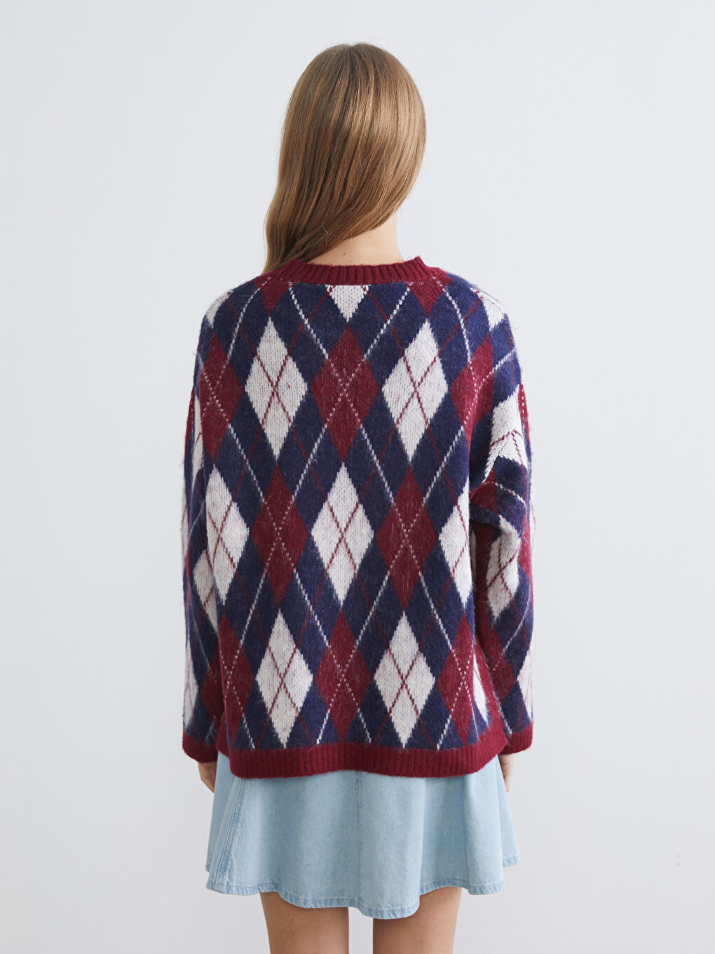 Argyle Pattern Oversize Women's Knitwear Sweater-3