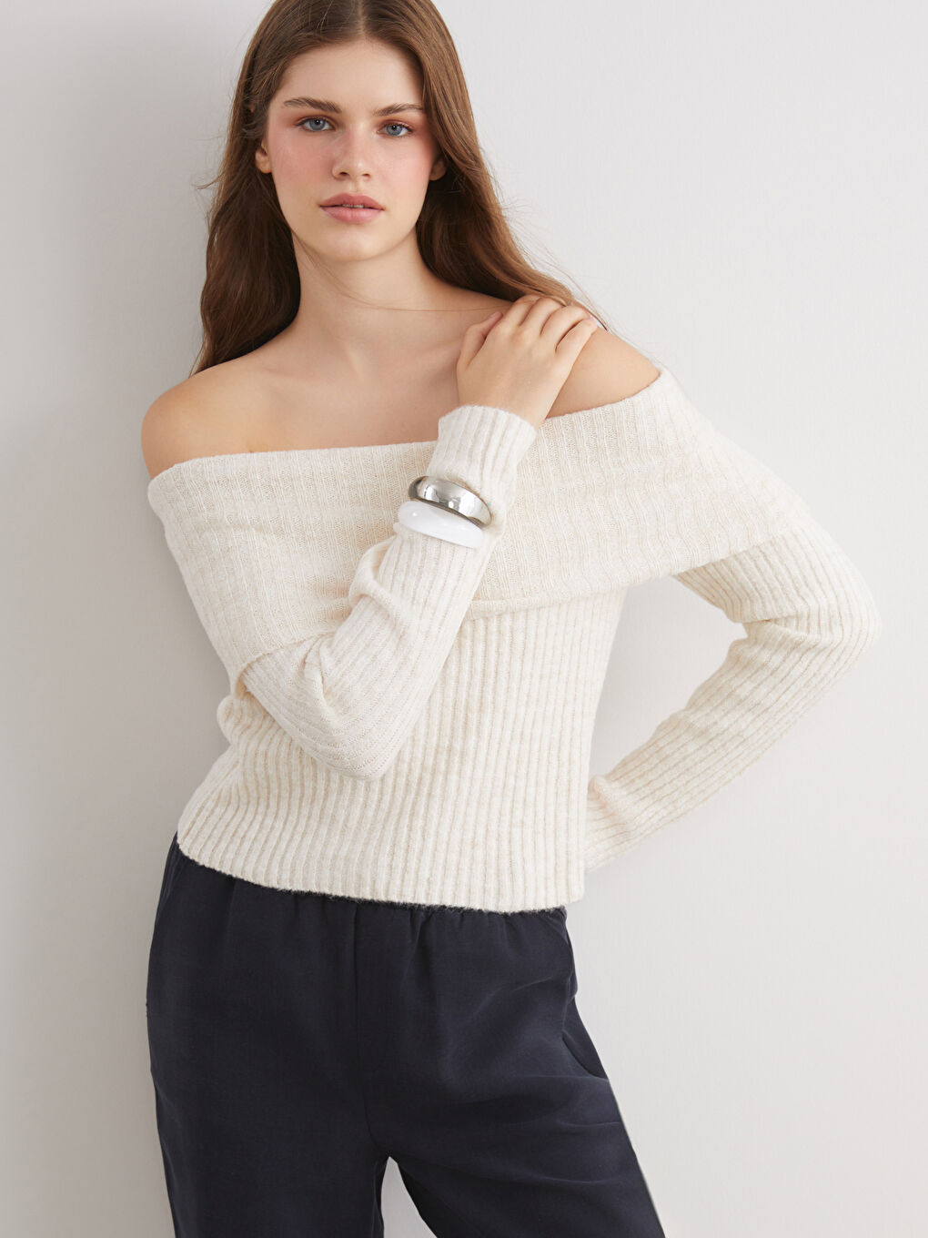 Slash Neck Women's Knitwear Sweater