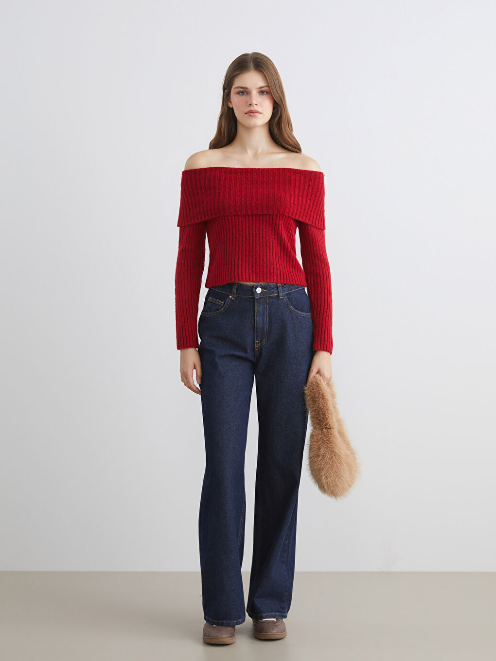 Slash Neck Women's Knitwear Sweater-1
