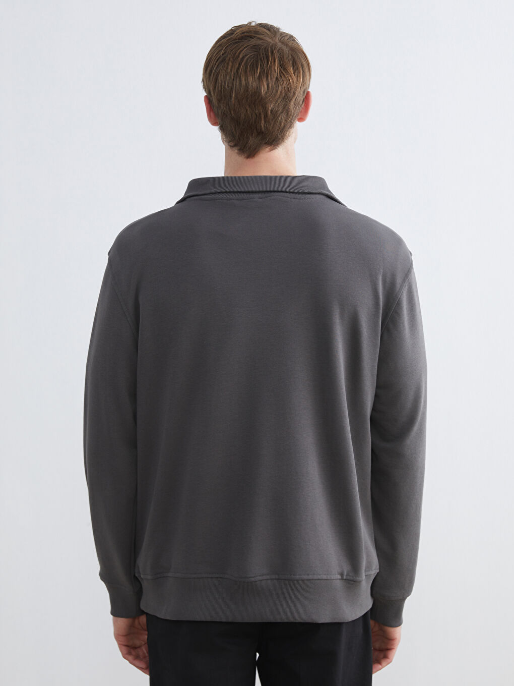 Antrasit Fermuarlı Dik Yaka Erkek Sweatshirt-3