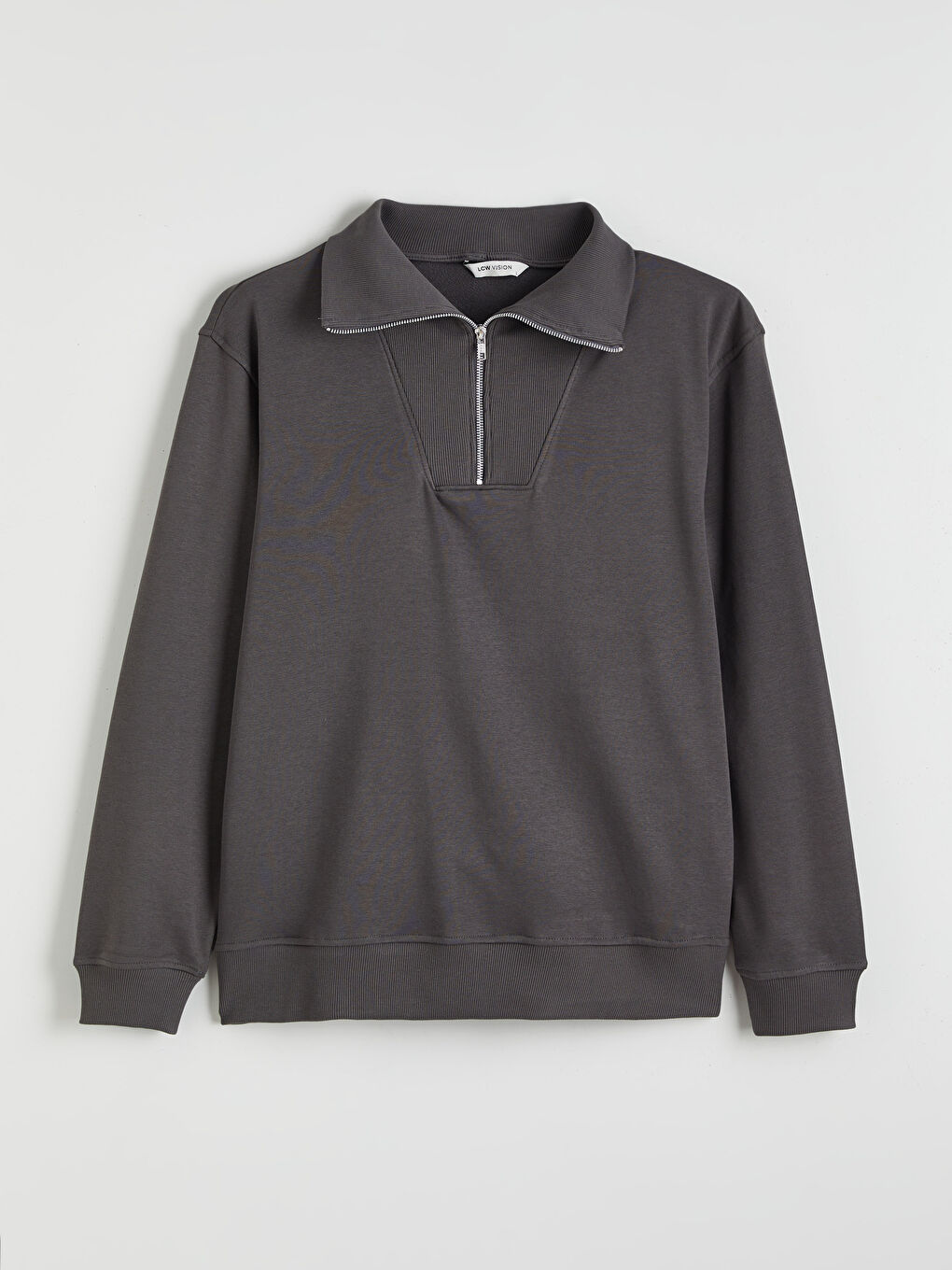 Antrasit Fermuarlı Dik Yaka Erkek Sweatshirt-4