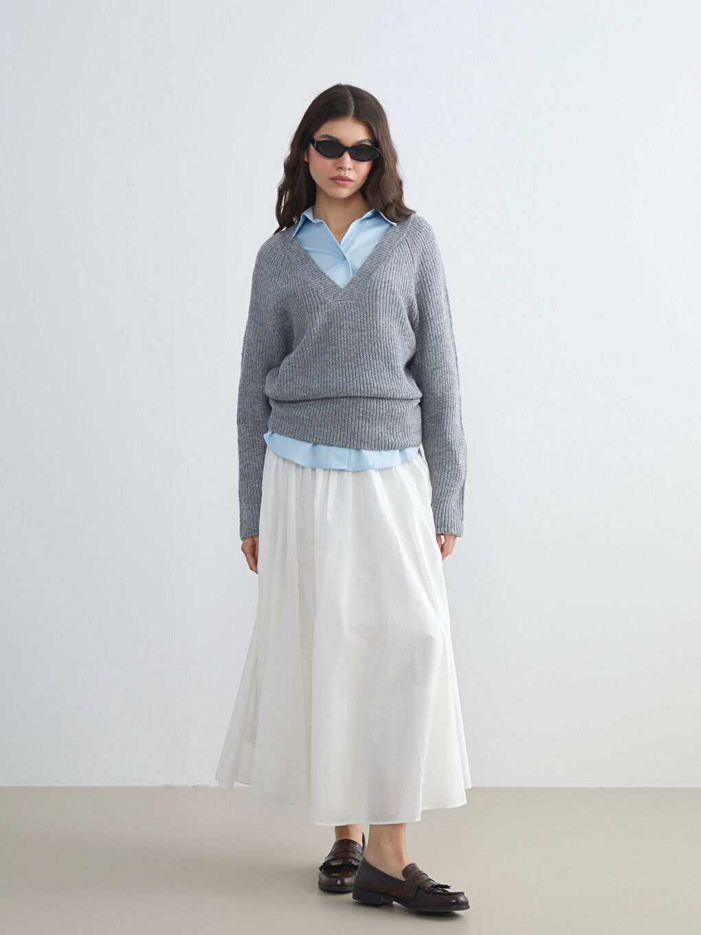 V Neck Women's Knitwear Sweater-1