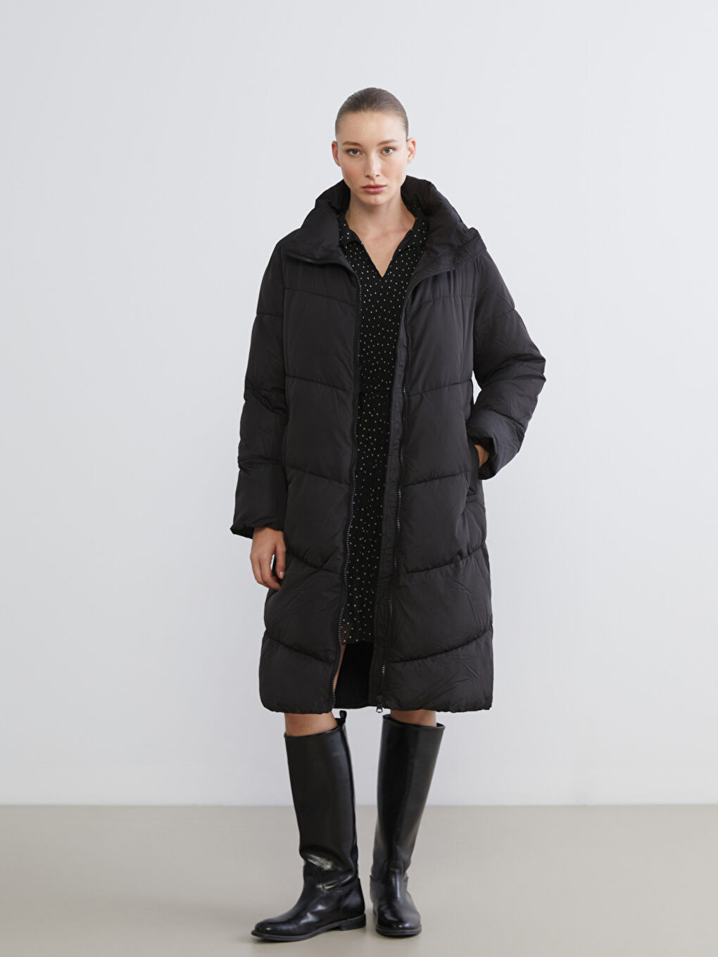 Funnel Neck Quilted Oversize Women's Puffer Coat