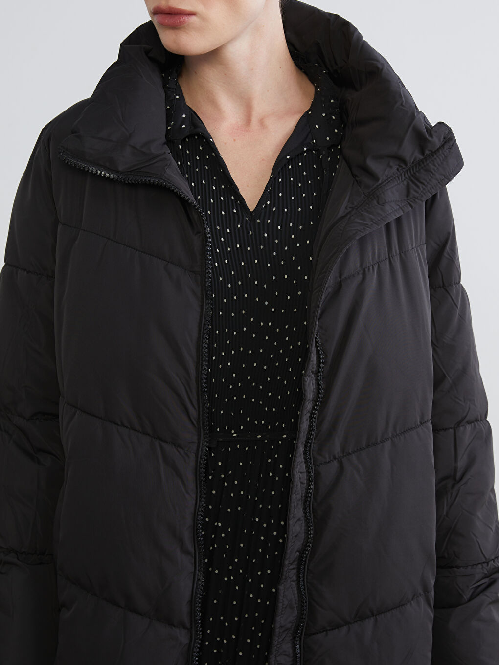 Funnel Neck Quilted Oversize Women's Puffer Coat-2