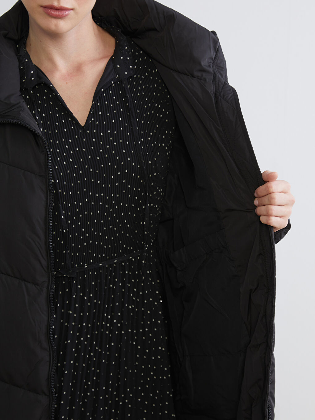 Funnel Neck Quilted Oversize Women's Puffer Coat-3