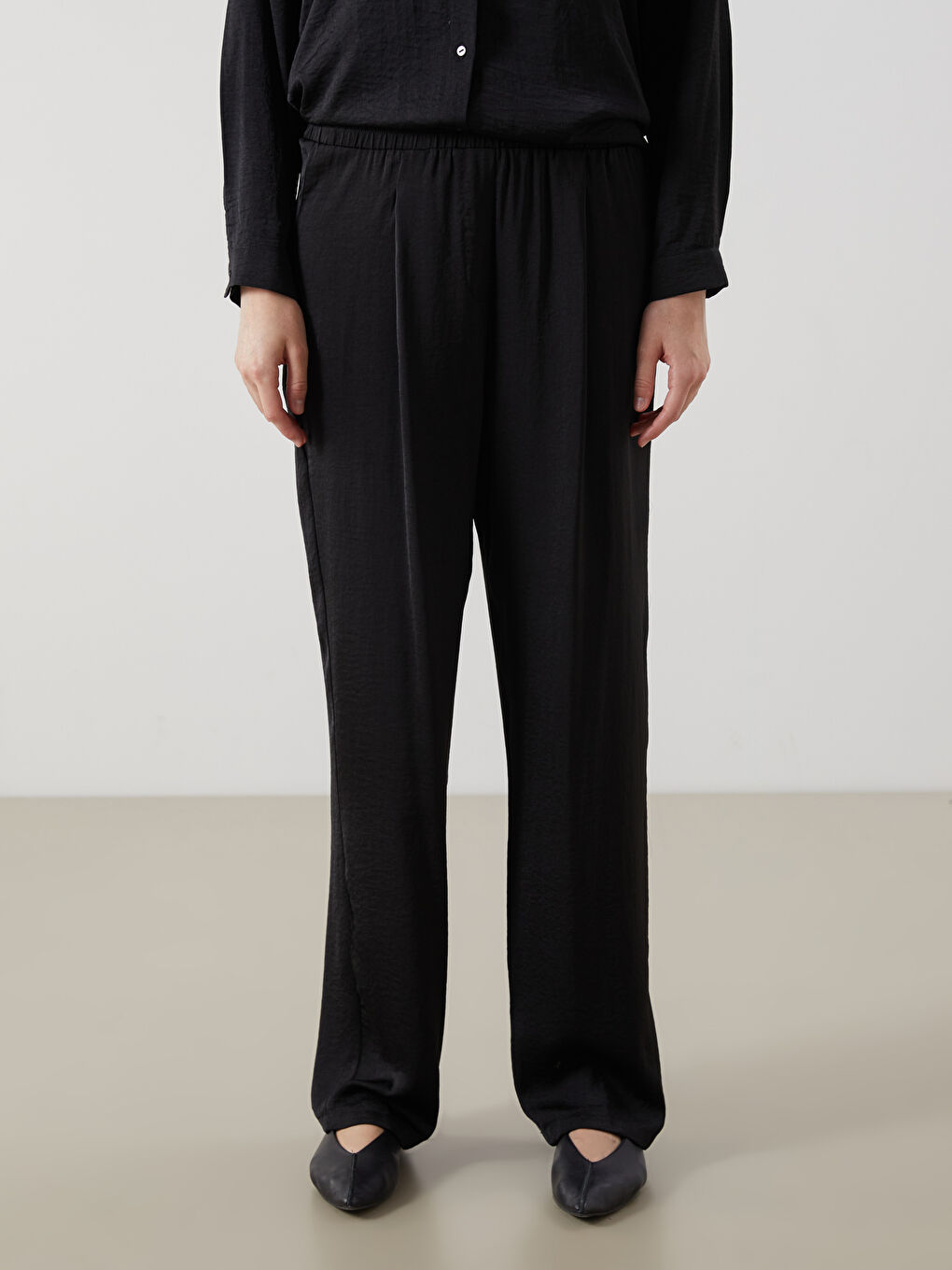 Elastic Waist Wide Leg Women's Trousers-1