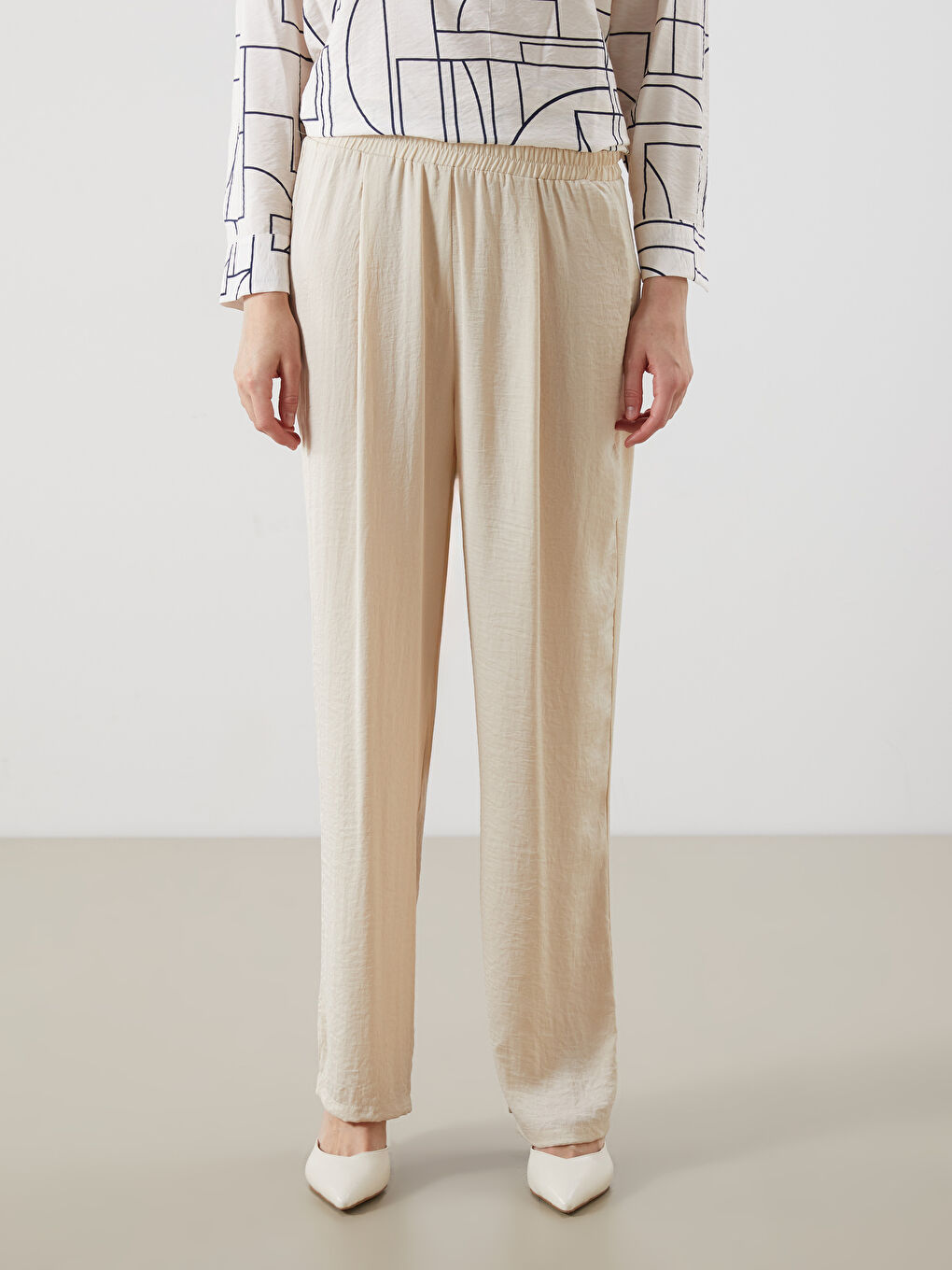 Elastic Waist Wide Leg Women's Trousers-1