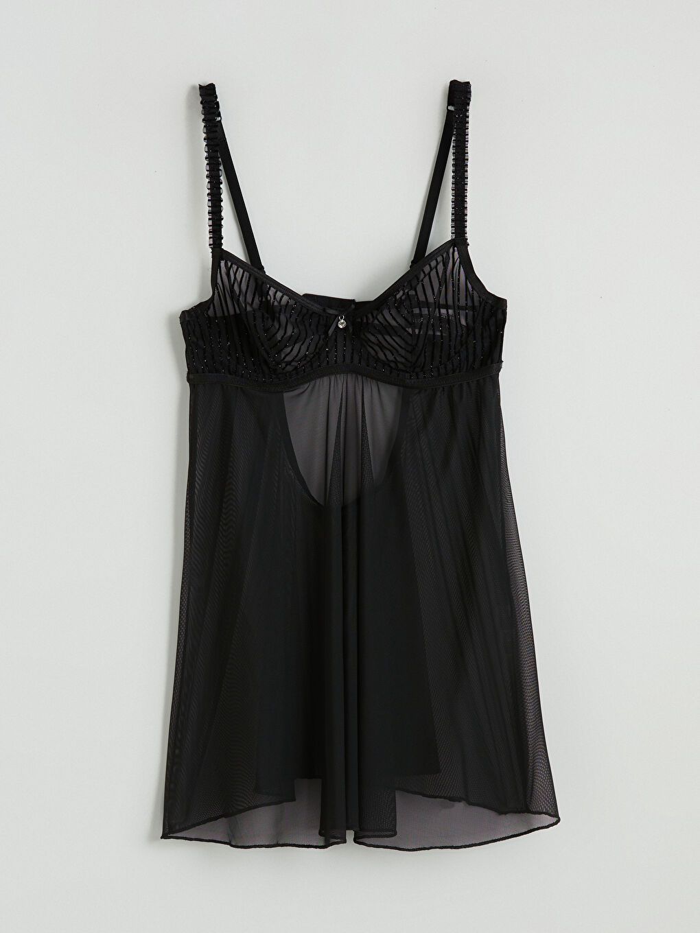 Siyah V Yaka Dantelli Babydoll