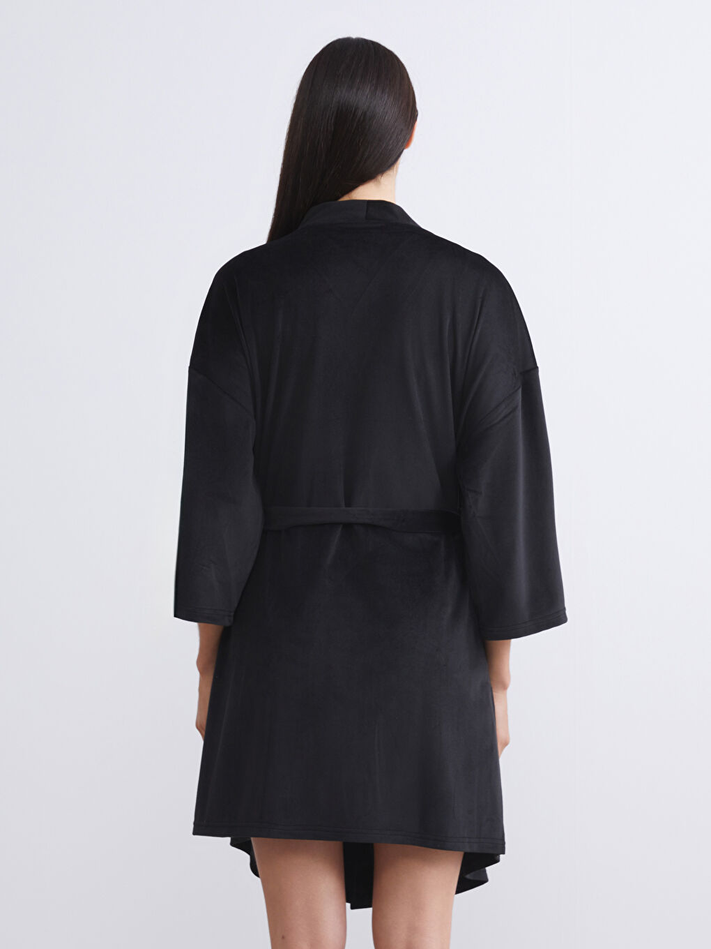 Siyah Şal Yaka Kadife Kadın Sabahlık-6