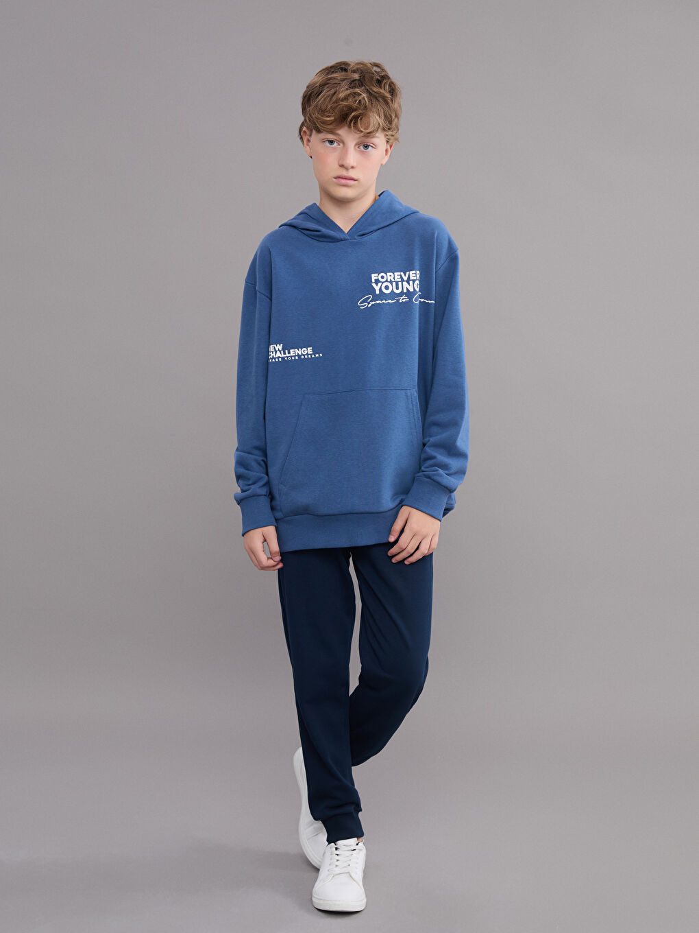 Lacivert Kapüşonlu Erkek Çocuk Sweatshirt-1