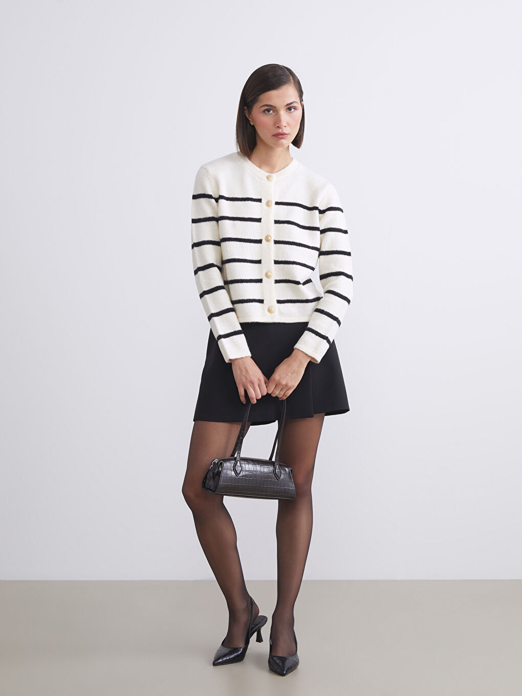 LCW Vision Crew Neck Striped Women's Knitwear Cardigan -W5EY02Z8-LEG