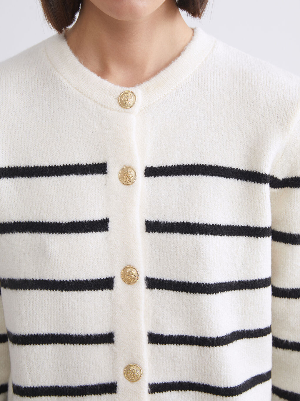 LCW Vision Crew Neck Striped Women's Knitwear Cardigan -W5EY02Z8-LEG