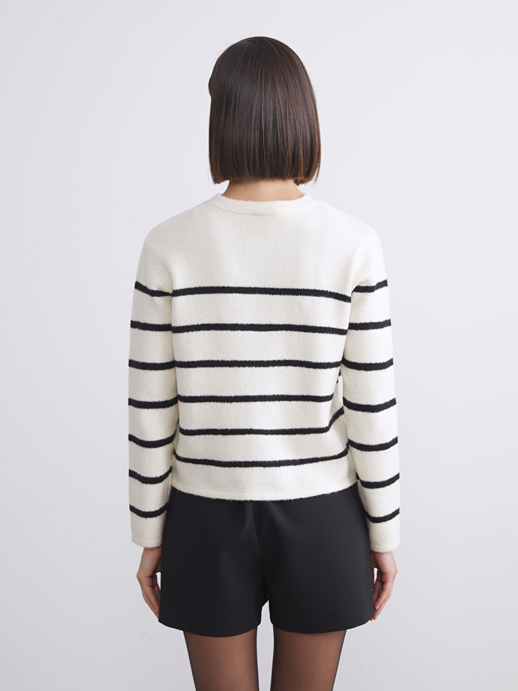 LCW Vision Crew Neck Striped Women's Knitwear Cardigan -W5EY02Z8-LEG