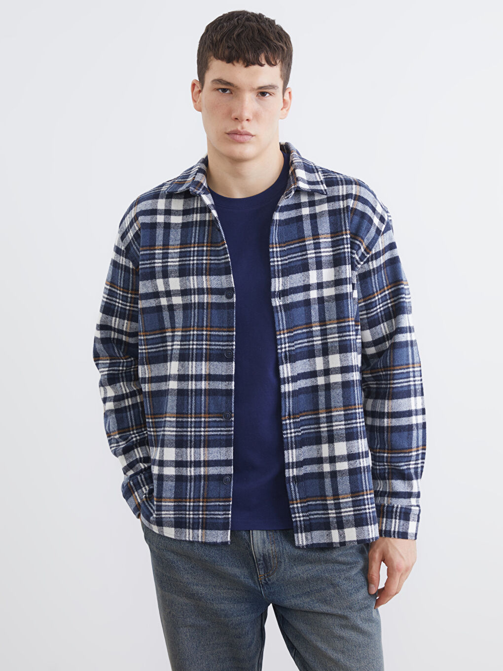 Рубашка из фланели в клетку с длинным рукавом стандартного кроя для мужчин