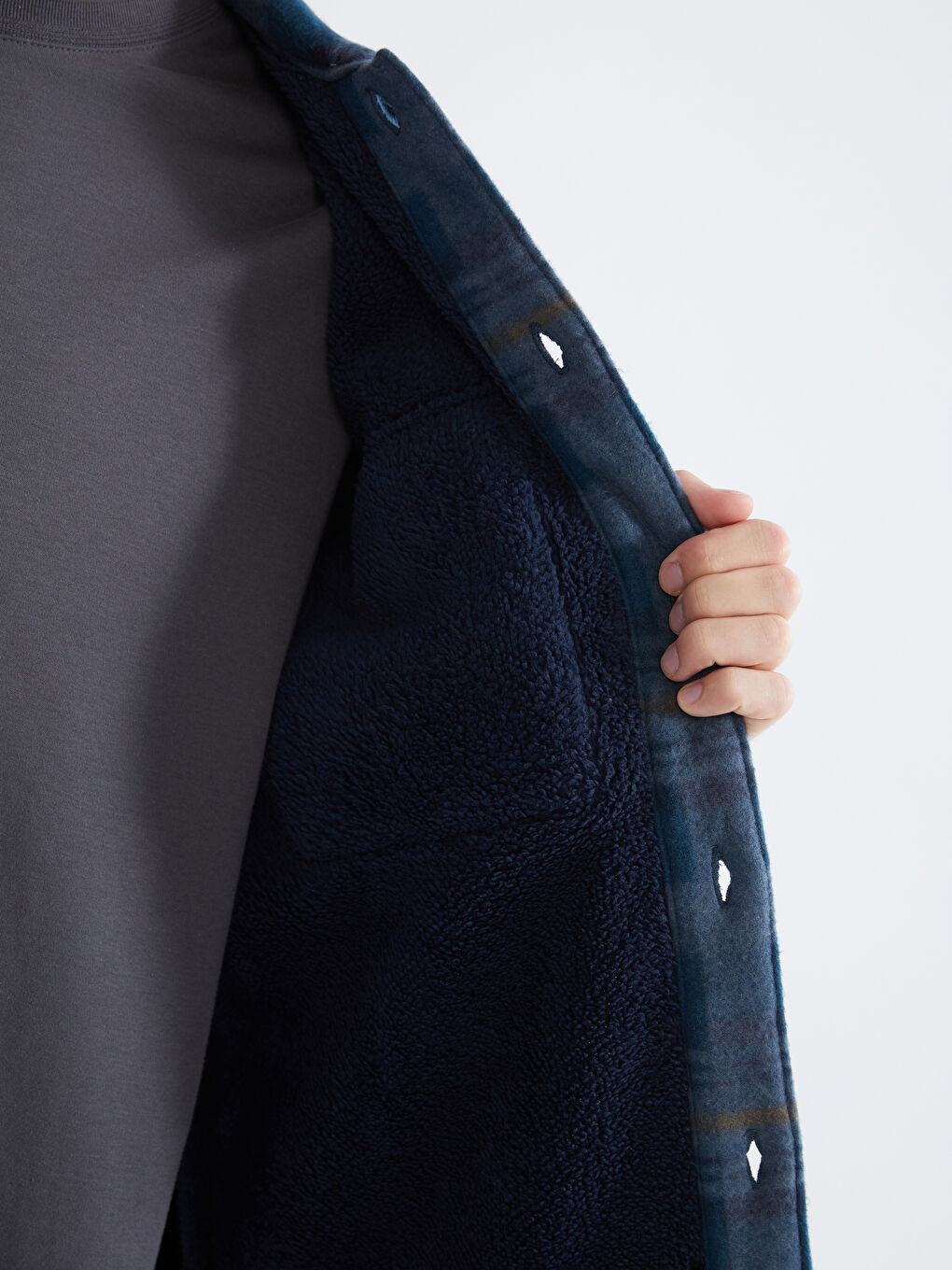 Petrol Rahat Kalıp Uzun Kollu Ekose Erkek Gömlek Ceket-7