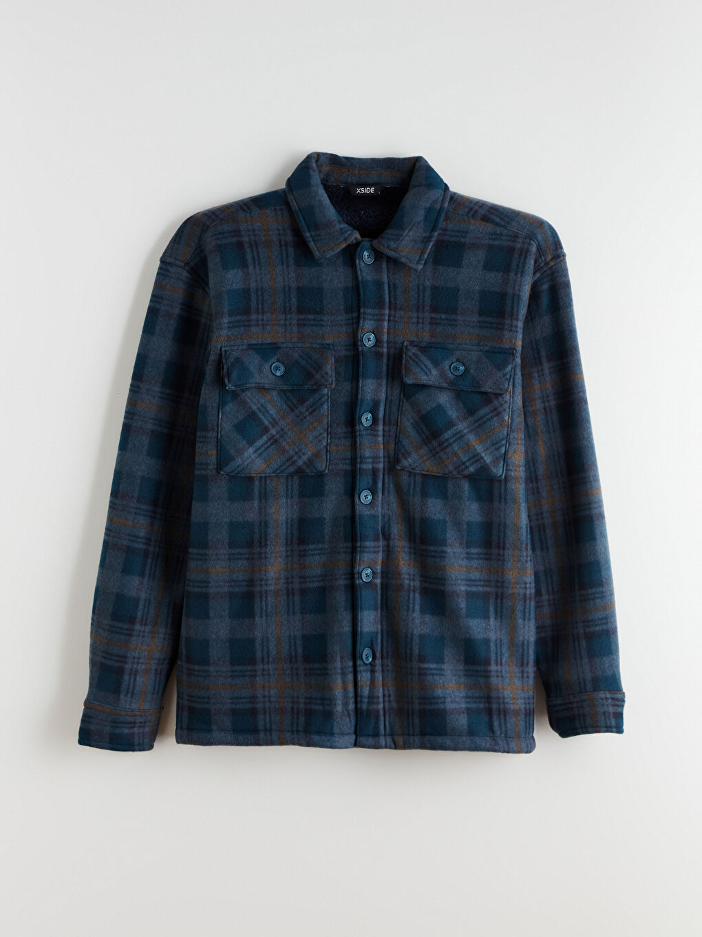 Petrol Rahat Kalıp Uzun Kollu Ekose Erkek Gömlek Ceket-10